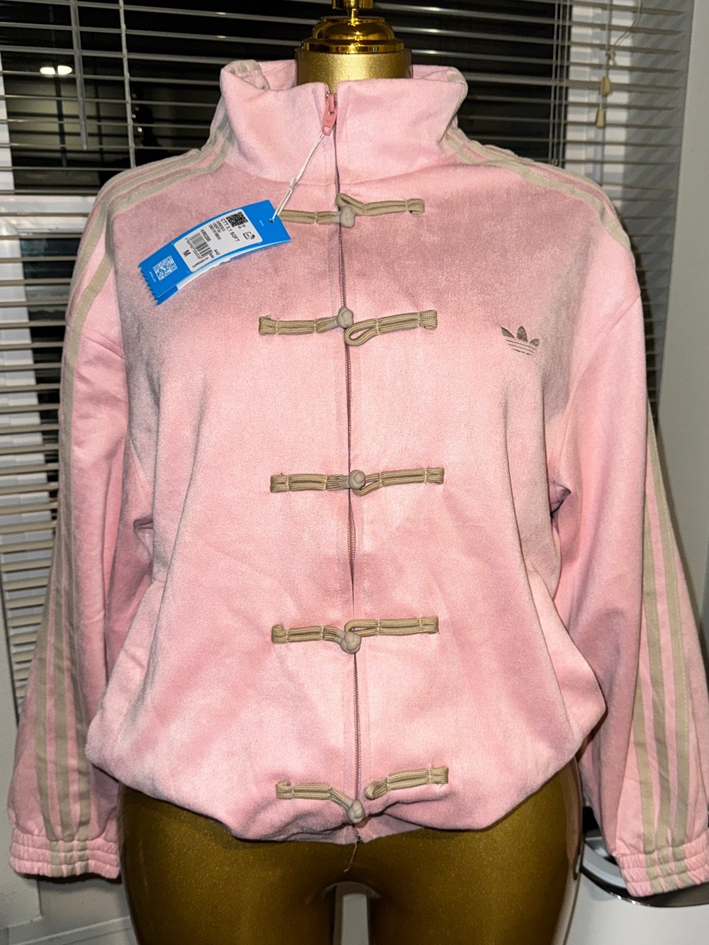 adidas Pink Bomber Jacket with Beige Toggle Details